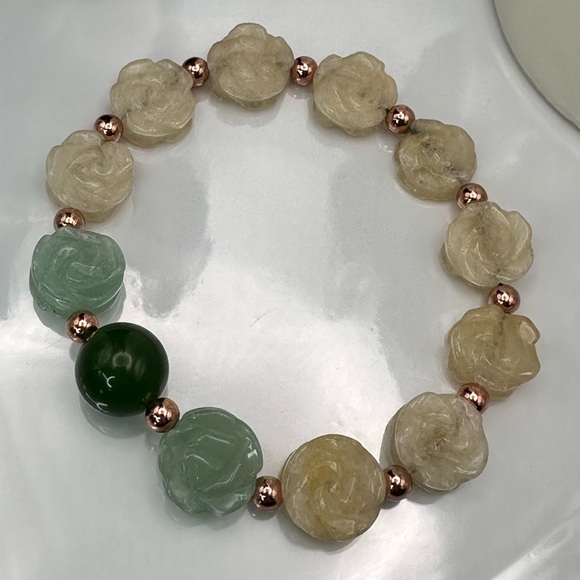 YELLOW JADE + AVENTURINE NATURAL STONES BRACELET 7.5” - Picture 9 of 11